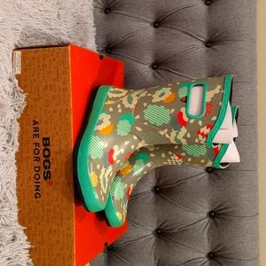Bogs Kids Boots with Green and Red Floral Design